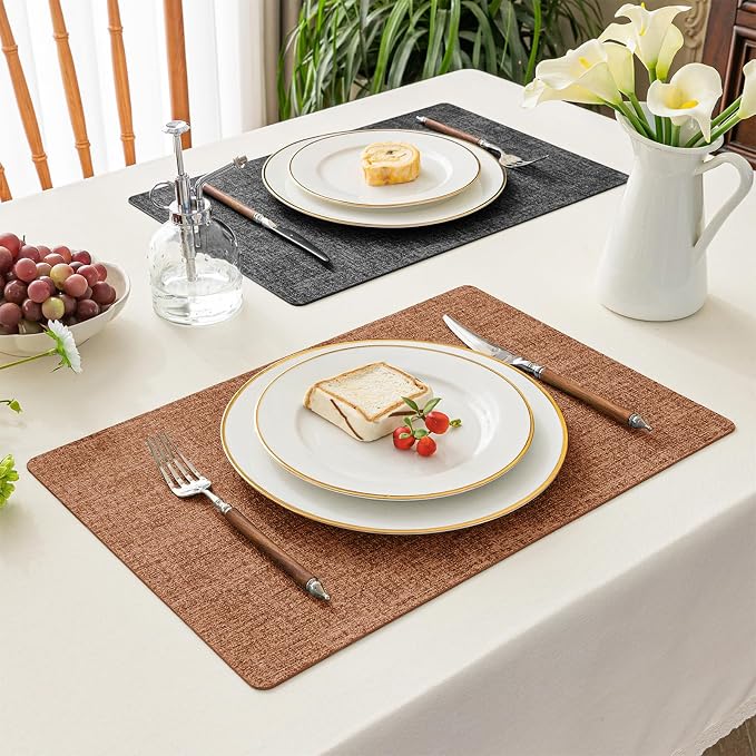 Romanstile Reversible Vinyl Placemats Set of 4, Faux Leather 100% Waterproof - Image 6