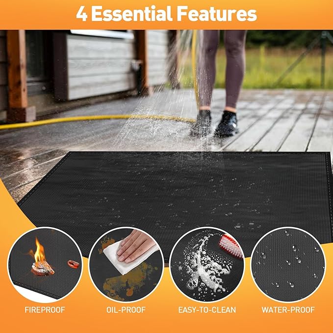 Grill Pad Floor Mat 48 x 65 Inch Fiberglass with Silicone Coating