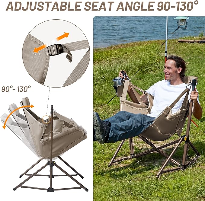 Folding Hammock Chair in Tan with Steel Frame and Carry Bag