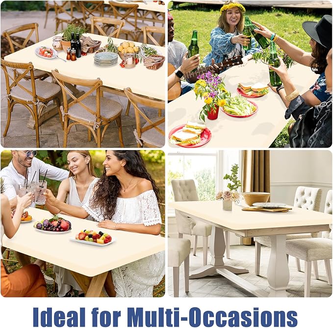 Spandex 6 Foot Rectangle Table Cloth 6 Pack, Elastic Fitted Tablecloths - Image 9