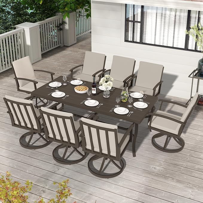 HAPPATIO Aluminum 9 Piece Patio Dining Set, Outdoor Swivel Dining Chairs and - Image 3