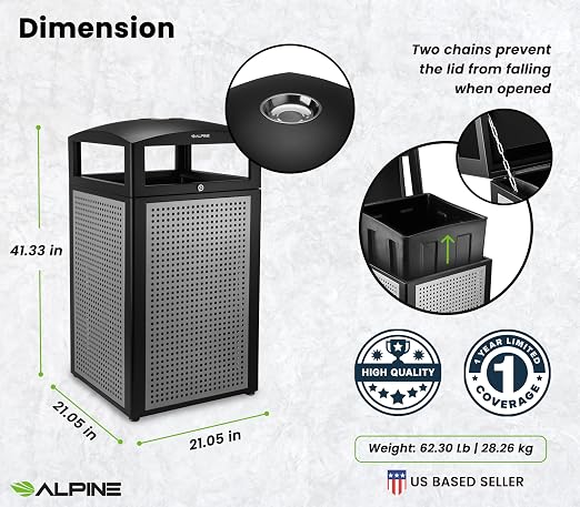 Alpine Outdoor Commercial Trash Can - Image 3