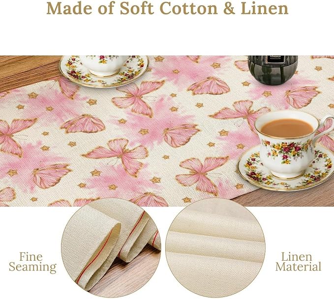 Watercolor Butterfly Table Runner, Cute Pink Butterfly Spring Modern Aesthetics - Image 4