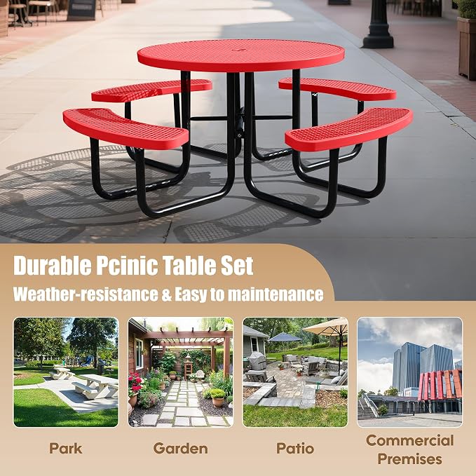 46'' Round Metal Picnic Table for Outdoors, Commercial Steel Metal Picnic Tables - Image 6