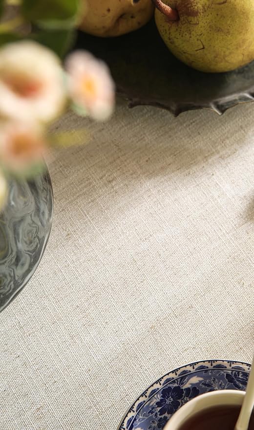 patdrea Designer Linen Blue Round Tablecloth, Vintage Leaves Pattern Floral - Image 6