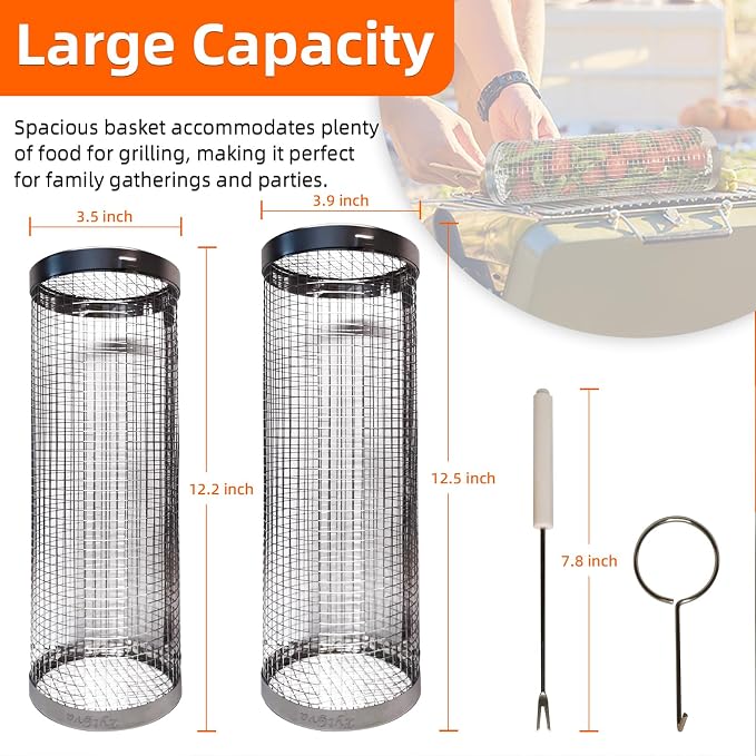 2PCS Grill Basket, Vegetable Grill Basket, Rolling Grill baskets - Image 7
