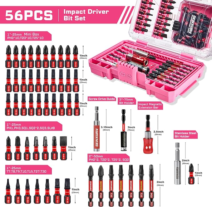 56Pieces Impact Screwdriver Bits Set, Magnetic S2 Steel - Image 2