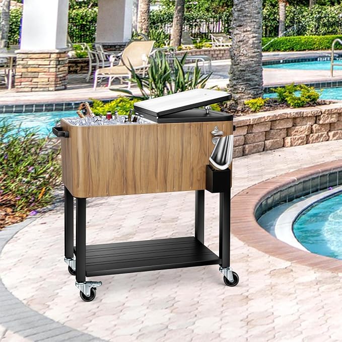 EDOSTORY 80 Quart Rolling Ice Chest Cooler Cart, Patio Backyard Party Drink - Image 3