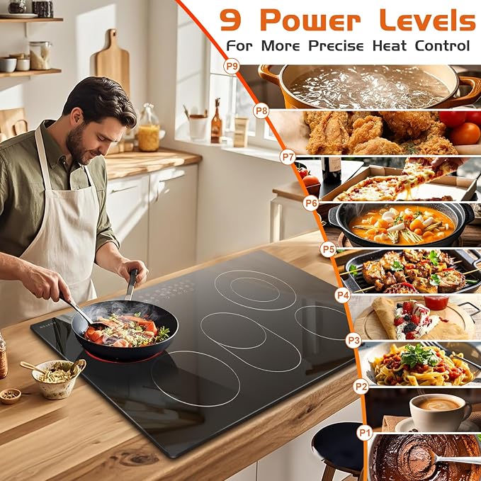 Noxton 36 Inch Electric Cooktop 5 Burner Electric Stove Top, Built-in Radiant - Image 6