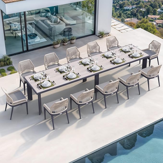 PURPLE LEAF 13 Pieces Patio Dining Set Aluminum Rectangular Table and Wicker - Image 2