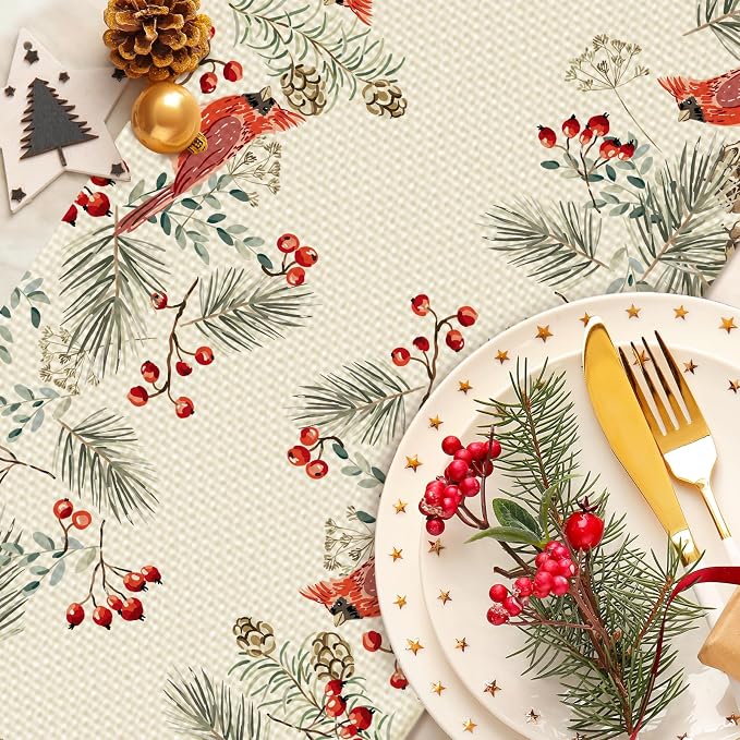 Christmas Bird Burlap Table Runner Seasonal Spring Fall Kitchen Dining Linen - Image 4