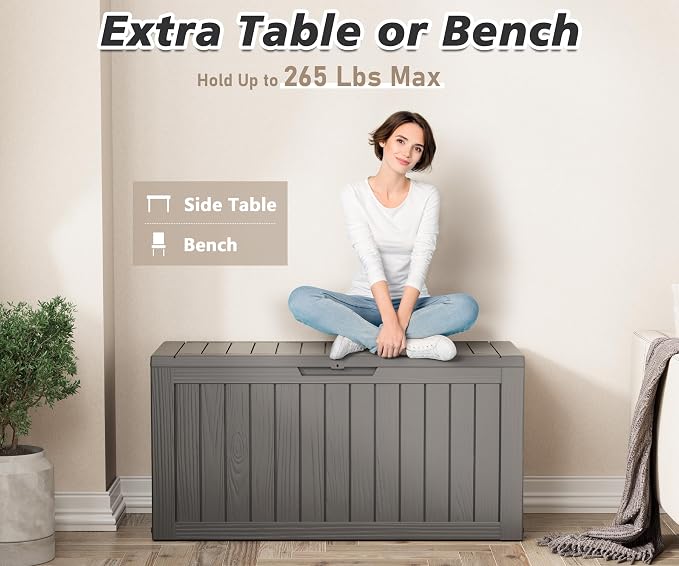 NUNU LAB 75 Gallon Outdoor Storage Box, Deck Box Resin Large Sturdy, Backyard - Image 5