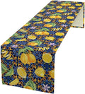 Yellow Lemon Table Runner Vintage Retro Summer Fruit Blue White Floral Printed by Unknown