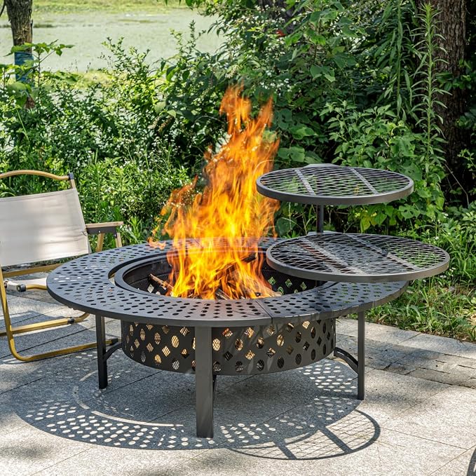 47 Inch Fire Pit with 2 Grills, Wood Burning Fire Pits - Image 2