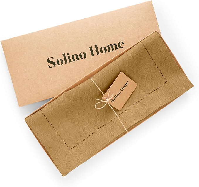 Solino Home Linen Camel Hemstitch Table Runner 48 Inches - Image 5