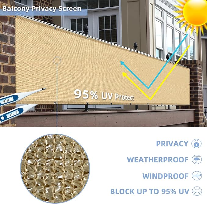 3'x10'Balcony Privacy Screen Cover Fence Cover UV Protection Weatherproof - Image 2