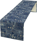 Patchwork Table Runner, Vintage Romance Jeans Pentagram Splicing Print Table by Unknown