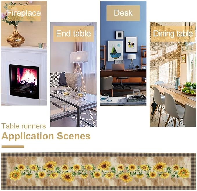 Yellow Sunflower Table Runner, Spring Sunflower Seasonal Country Fall Retro - Image 5