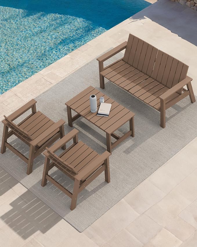 SERWALL Patio Coffee Table, HDPE Rectangle Outdoor Coffee Table Set of 2 - Image 7