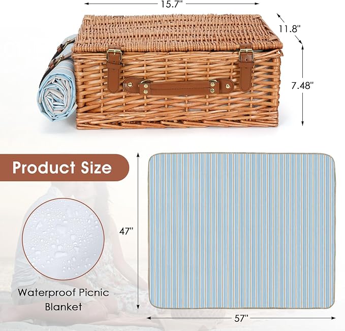 HappyPicnic Wicker Picnic Basket Set - Image 5