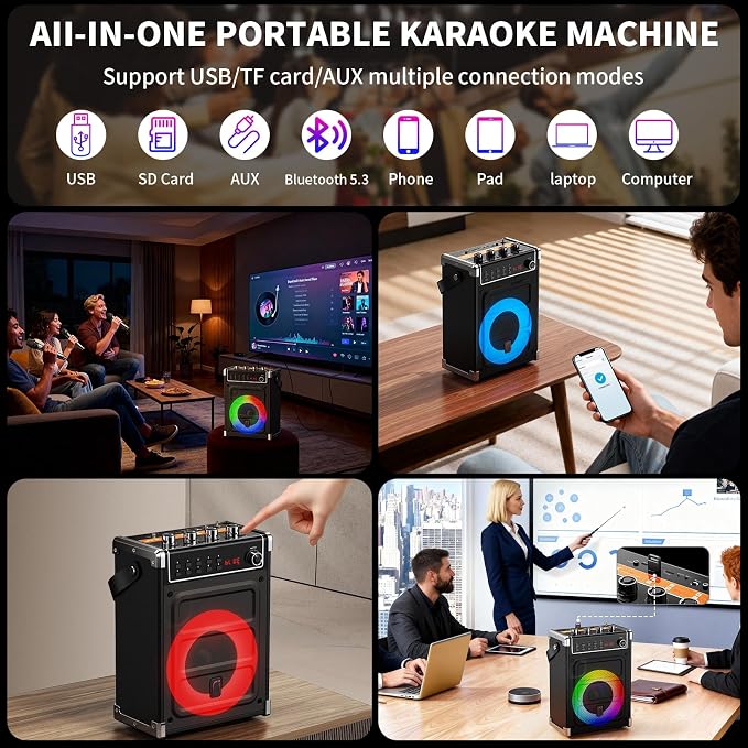JYX Karaoke Machine with 2 Wireless Microphones, Portable Bass/Treble Bluetooth - Image 6