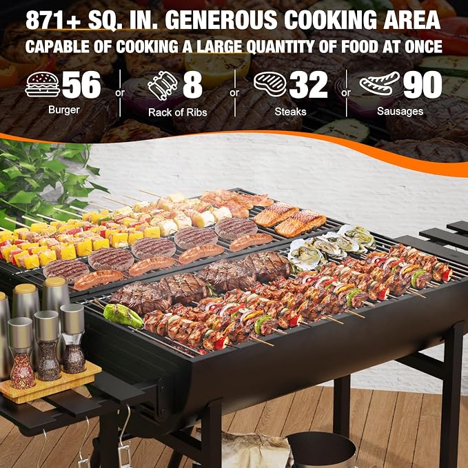 Extra Large Charcoal Barbecue Grill, 871 Sq. In. Cooking Space, Outdoor Barrel - Image 3
