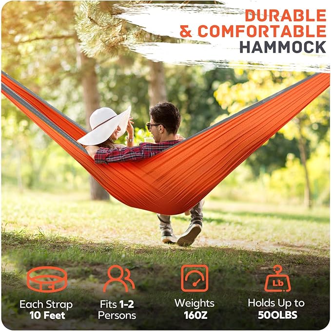 Hammock in Light Orange, Portable, 600 lb Capacity, 106 x 55 Inches