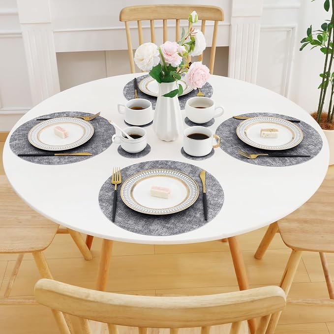 Homaxy Round Faux Leather Placemats and Coasters, Washable Dual-Side Table Mats - Image 9