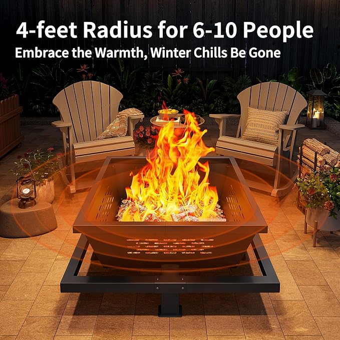 42" Large Fire Pit, Square Outdoor Fire Pit - Image 4