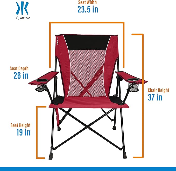 Folding Camping Chairs, Red with Dual Lock and 300 lb Capacity