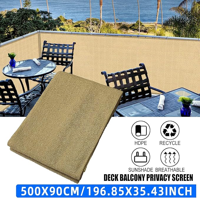 3'x16.4'Balcony Privacy Screen Cover Fence Cover UV Protection Weatherproof - Image 6