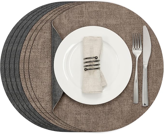 Myir JUN Round Placemats Dual Sided, Faux Leather Place Mats Set of 4 Indoor by MyirJUN