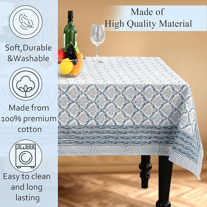CPC Indigo Regal Tablecloth 100% Cotton 70x108 Inch Indian Block Print - Image 7