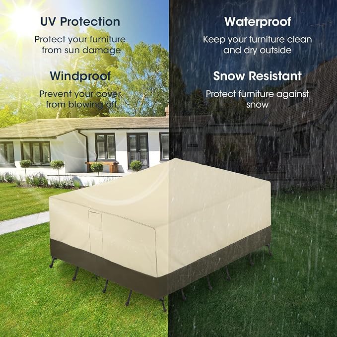 SunPatio Patio Furniture Covers, 600D Waterproof Rectangular/Oval Dining Table - Image 2