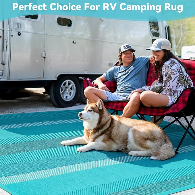 UKISS Outdoor Rug Carpet，Reversible Portable Plastic Straw Camping Rugs， 8' x - Image 3