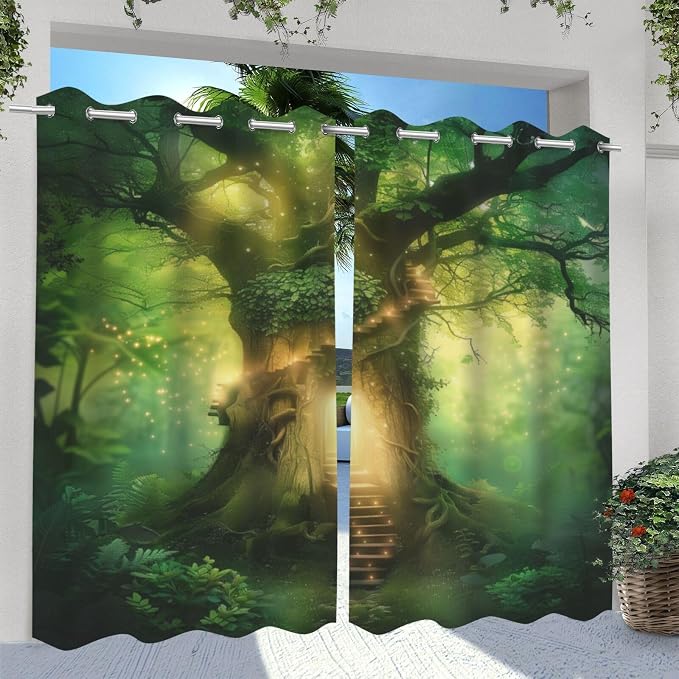Fantasy Theme Waterproof Indoor/Outdoor Curtains, Forest Pattern, Waterproof - Image 2
