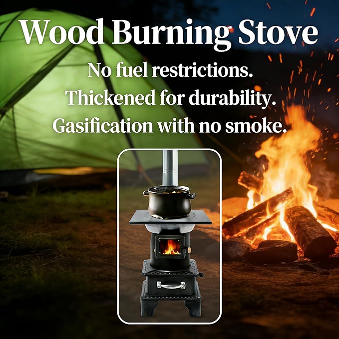 Wood Burning Stove with Chimney and Heat Shield, Outdoor Portable Heater - Image 6