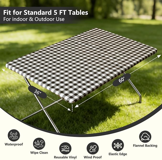 Rectangle Picnic Table Cloth, Elastic Waterproof Fitted Vinyl Tablecloths - Image 5