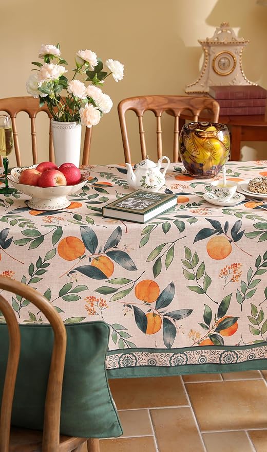 patdrea Designer Vintage Linen Rectangle Table Cloth, Framhouse Oranges and - Image 4