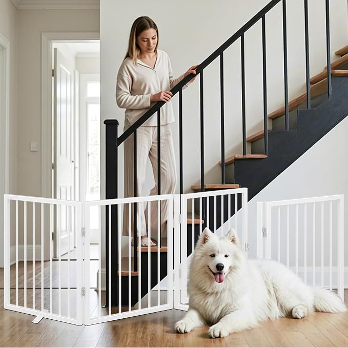 Vantas Folding No-Assembly Metal Pet Gate 80" Wide, Freestanding Accordion - Image 4