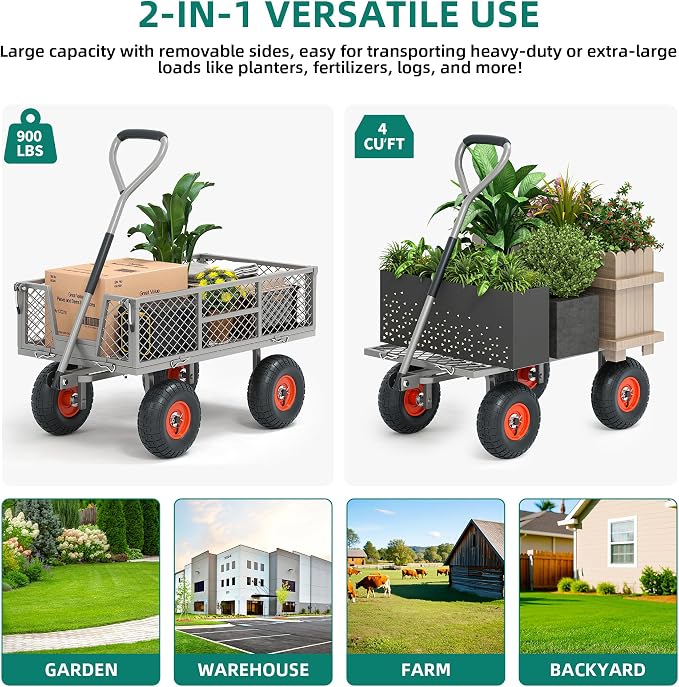 Heavy Duty 900 lbs Capacity Mesh Steel Garden Cart - Image 4