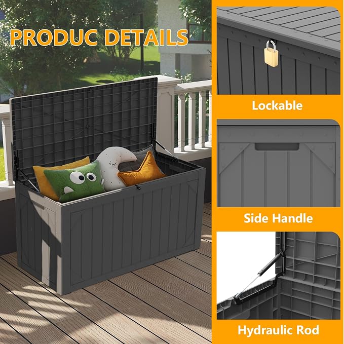 100 Gallon Resin Deck Box, Waterproof Outdoor Storage Box - Image 5