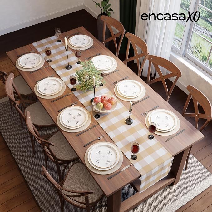 Encasa XO Cotton Dining Table Runner | Buffalo Beige Checks | Size 13x59 in - Image 4