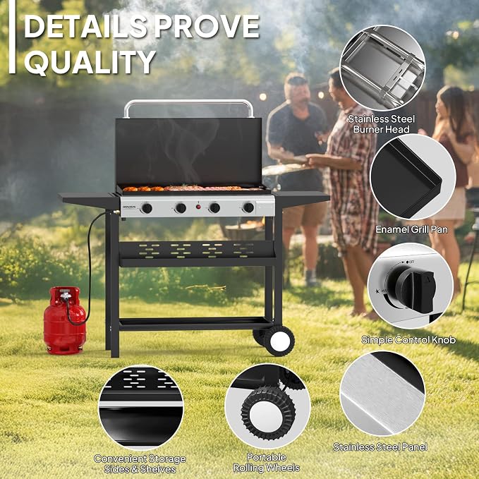 ROVSUN 4 Burner Portable Propane Griddle - Image 5