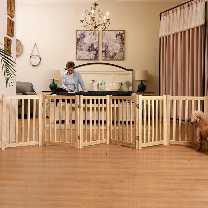 LZRS 6-Panel Extra-Wide Freestanding Wooden Dog Gate Indoor – 24”High Foldable - Image 6