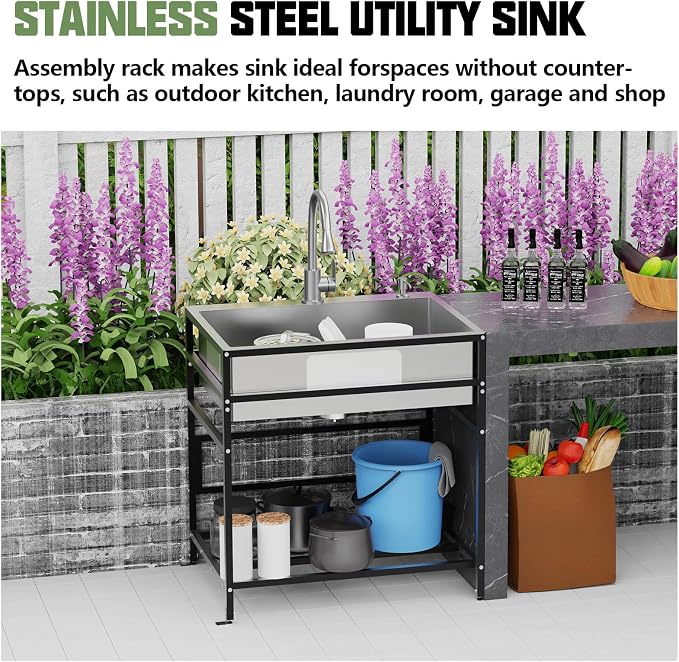 30x22 Inch Stainless Steel Utility Sink-Freestanding Laundry Sink Practicality - Image 2