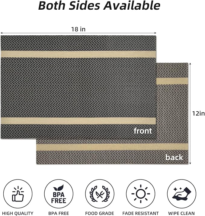 Modern Placemats Set of 8-Durable PVC Table placemats, Vinyl Woven Place Mats - Image 2