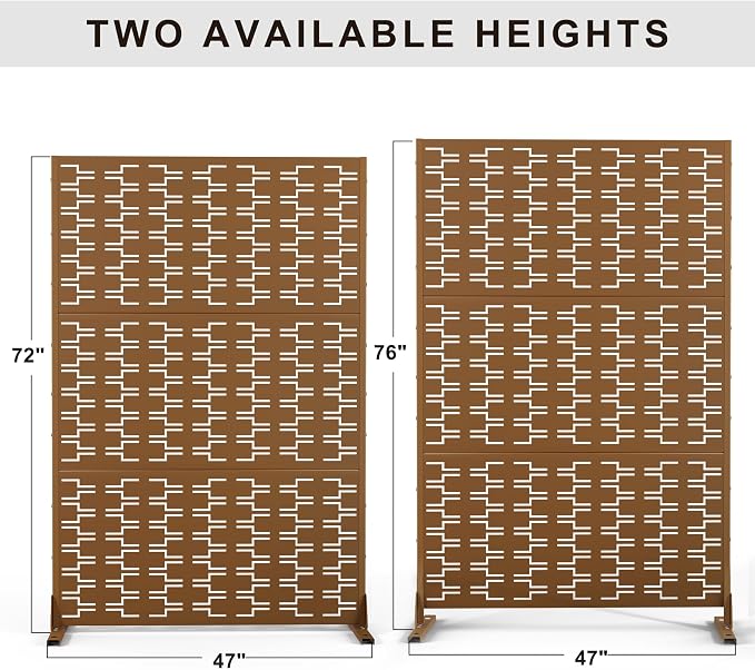 Metal Privacy Screen Outdoor 72" H×47" W, Freestanding Decorative Privacy Screen - Image 2