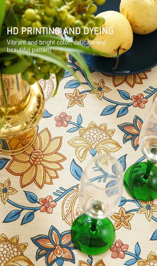 ISAENNE Designer Bohemian Floral Round Tablecloth, Linen Colorful Table Cloth - Image 4