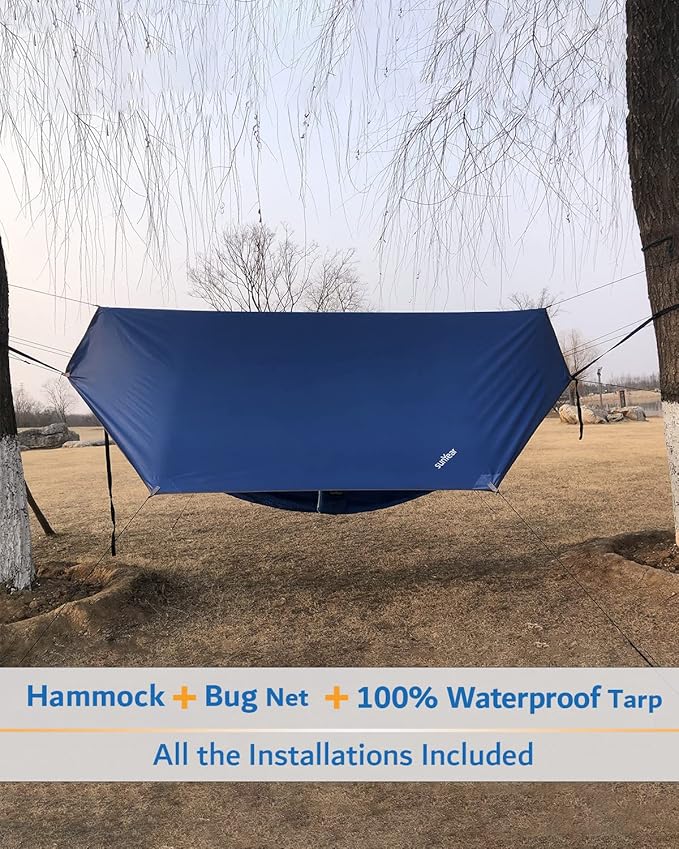 Camping Hammock with Rain Fly and Bug Net, 2-Person Nylon Oxford